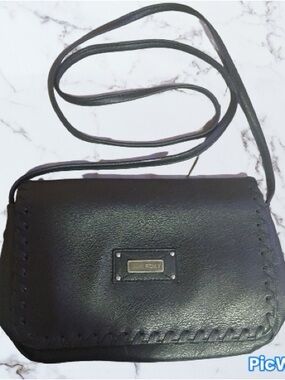 Roxy Black Leatherette Crossbody Bag with Whipstitch Trim